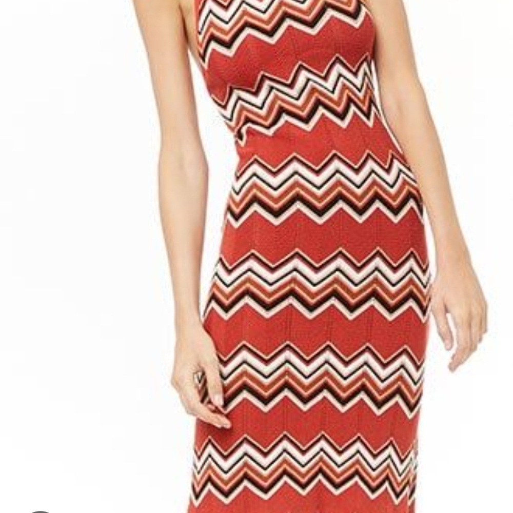 Forever 21 Chevron Patterned Midi Dress in Red
